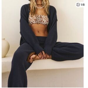 Free People Hailee Cardi Pants Knit Free-est Blazer Blue Size Small
